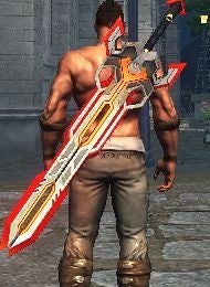 キャラクターの背中に装備された大剣