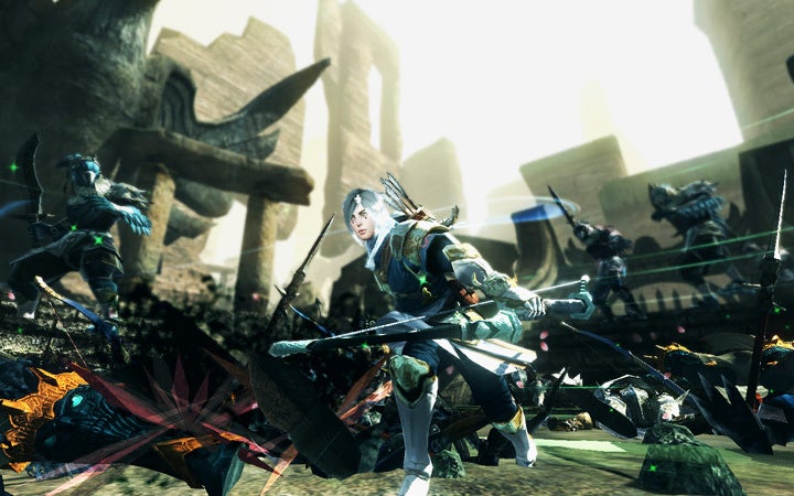 戦場で弓を持つキャラクターアクション