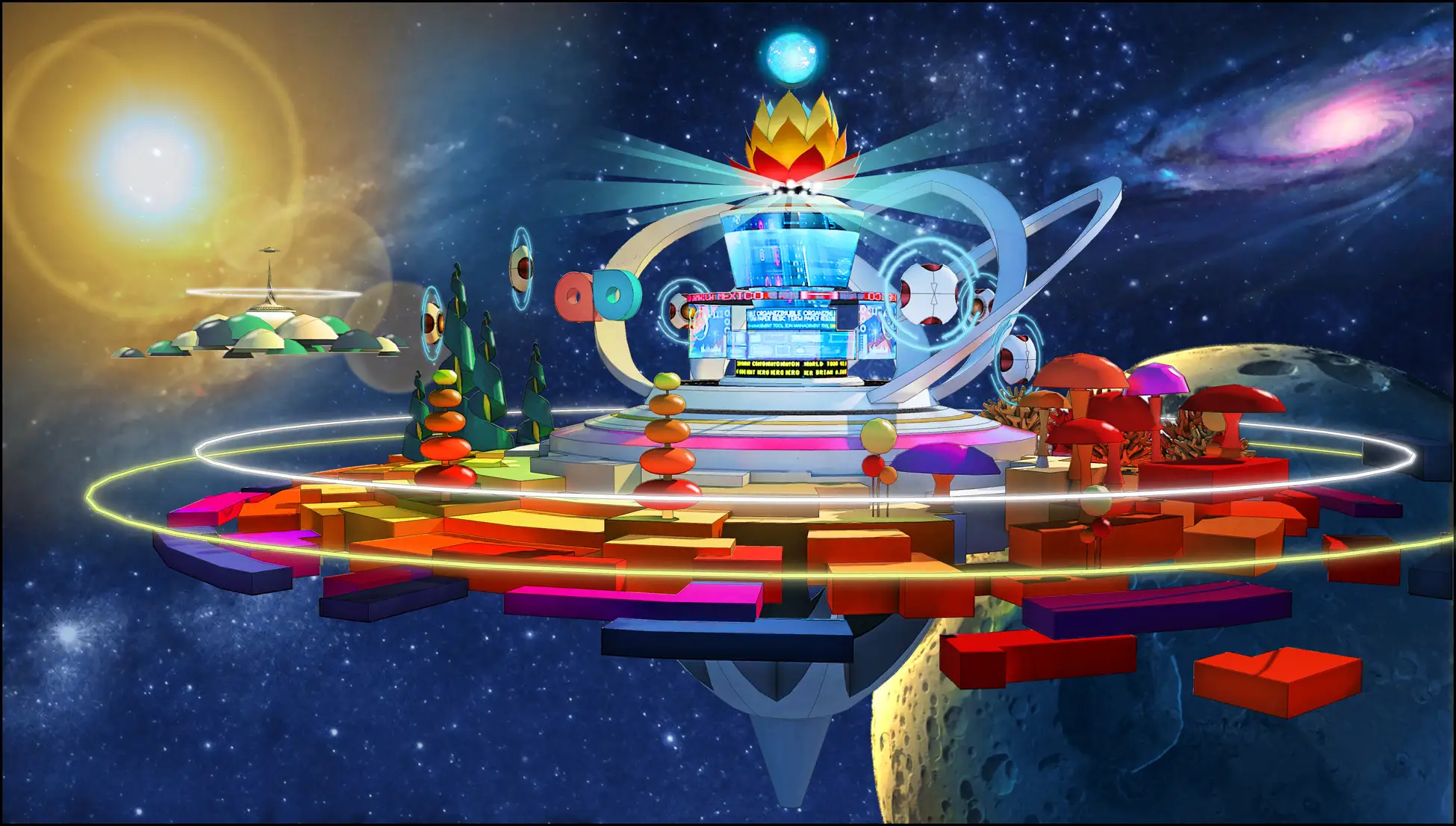 カラフルな宇宙空間のゲームステージ