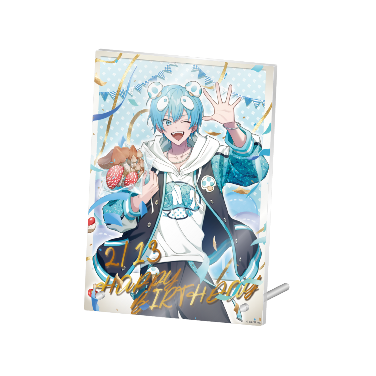 アクリルパネルに青髪キャラクターのデザイン