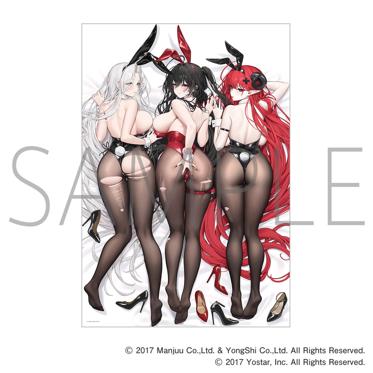 白黒赤のバニースーツ姿のキャラクターイラスト