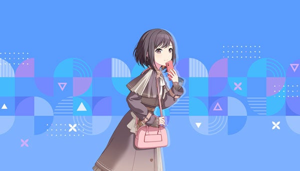 青背景にスマホを見るキャラクター