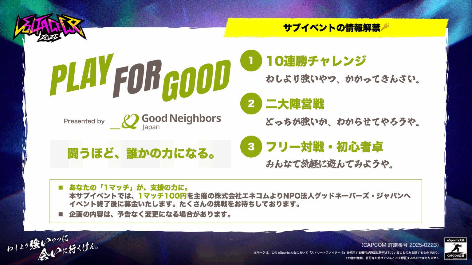 PLAY FOR GOODのサブイベント紹介