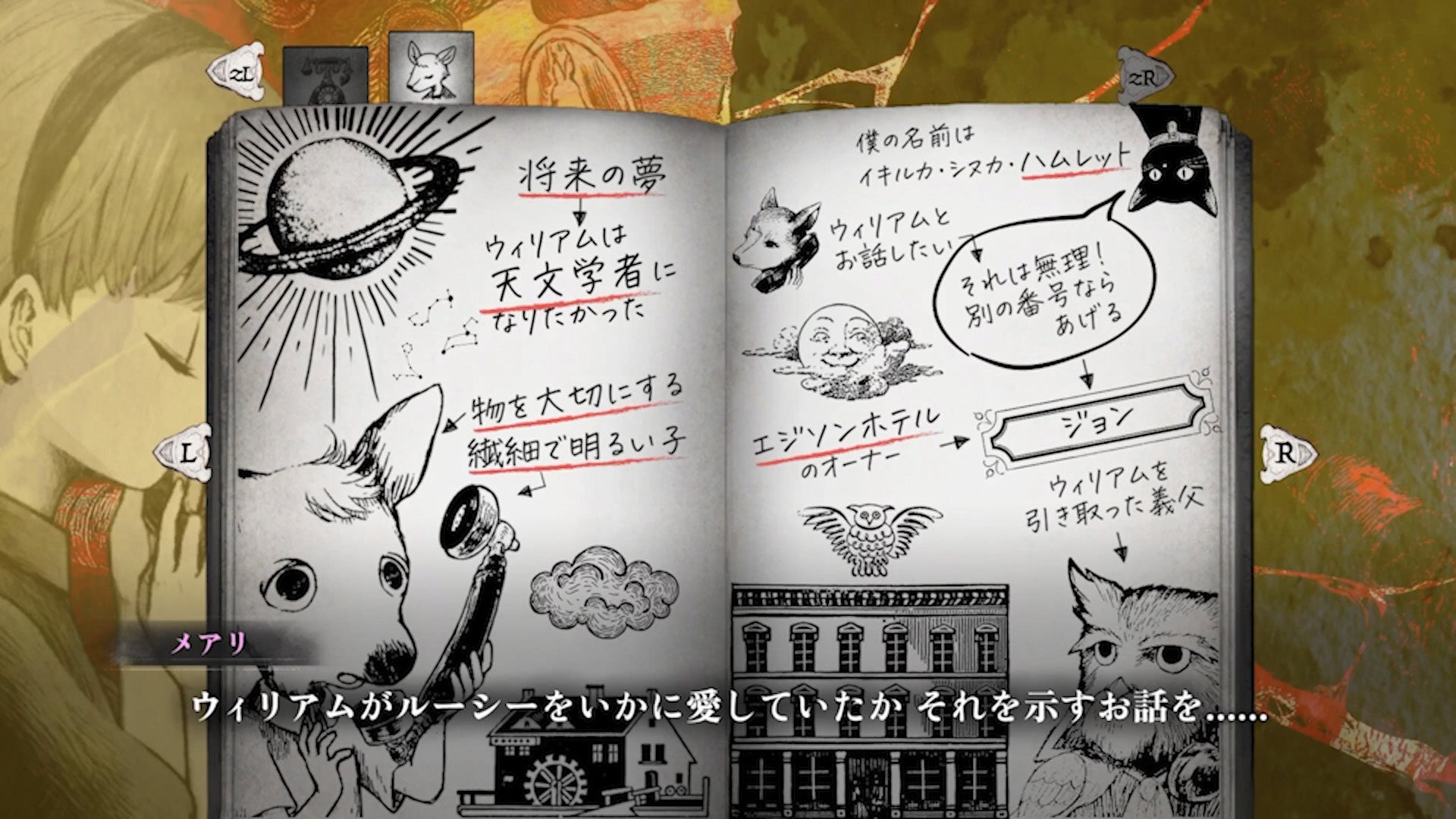 ノートに描かれたスケッチとメモ