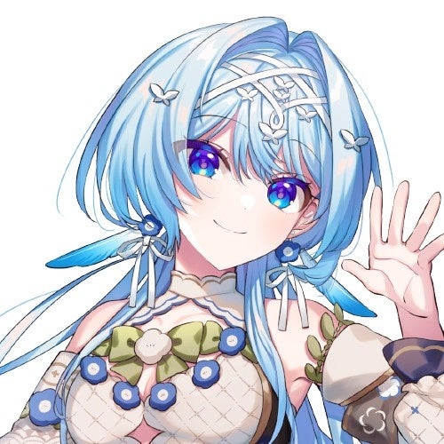青髪のVTuberが笑顔で手を振る姿