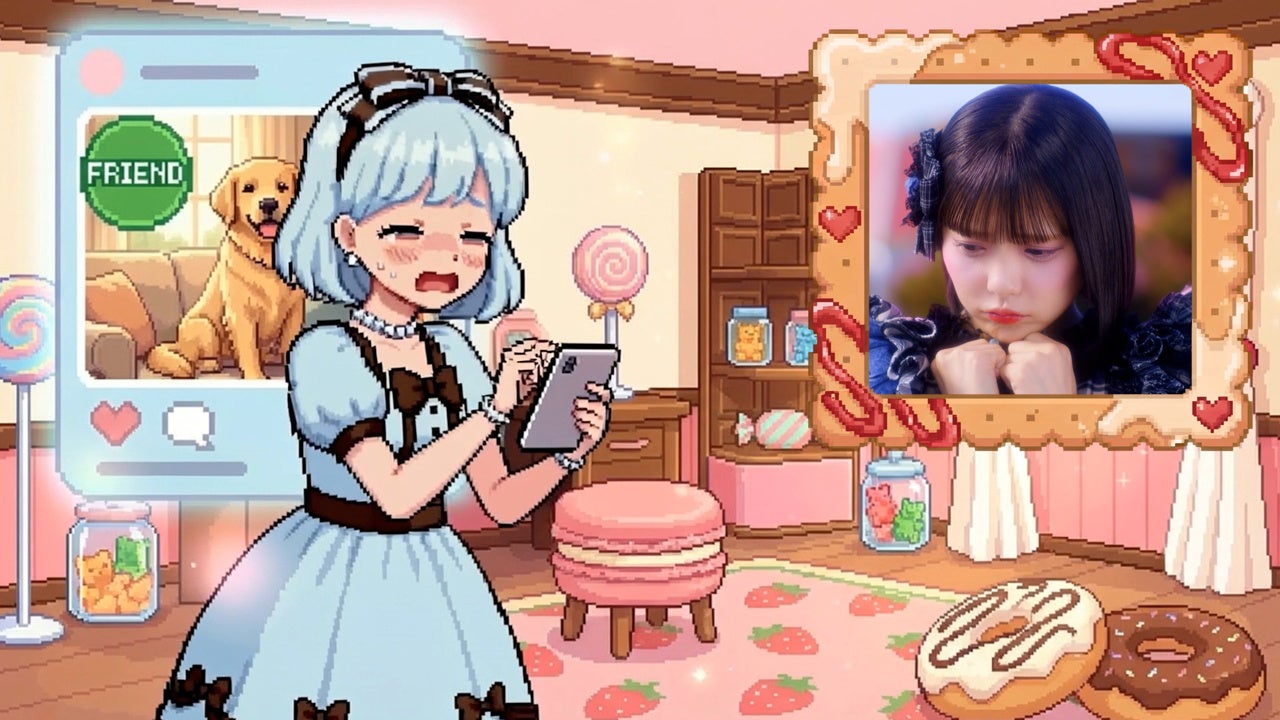 ピクセルアートのキャラクターと犬