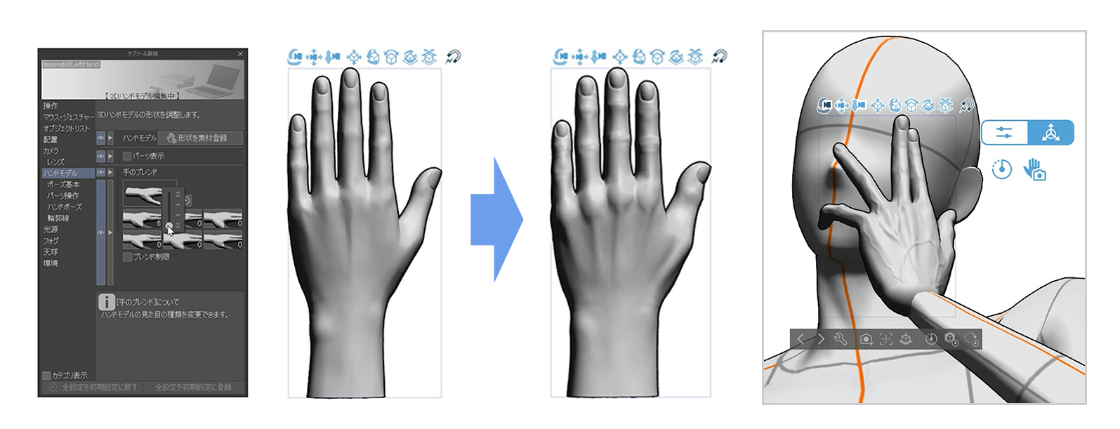 3Dハンドモデルの操作例