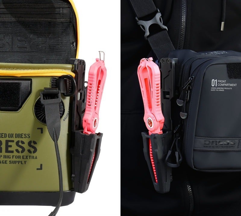 バックパックに取り付けたフィッシュグリップ