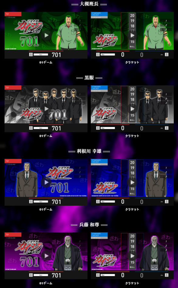 カイジキャラ別ダーツゲーム画面