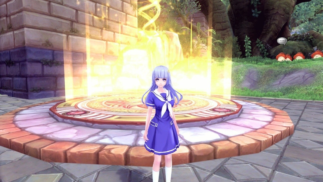 セーラー服のキャラが光の輪で笑顔