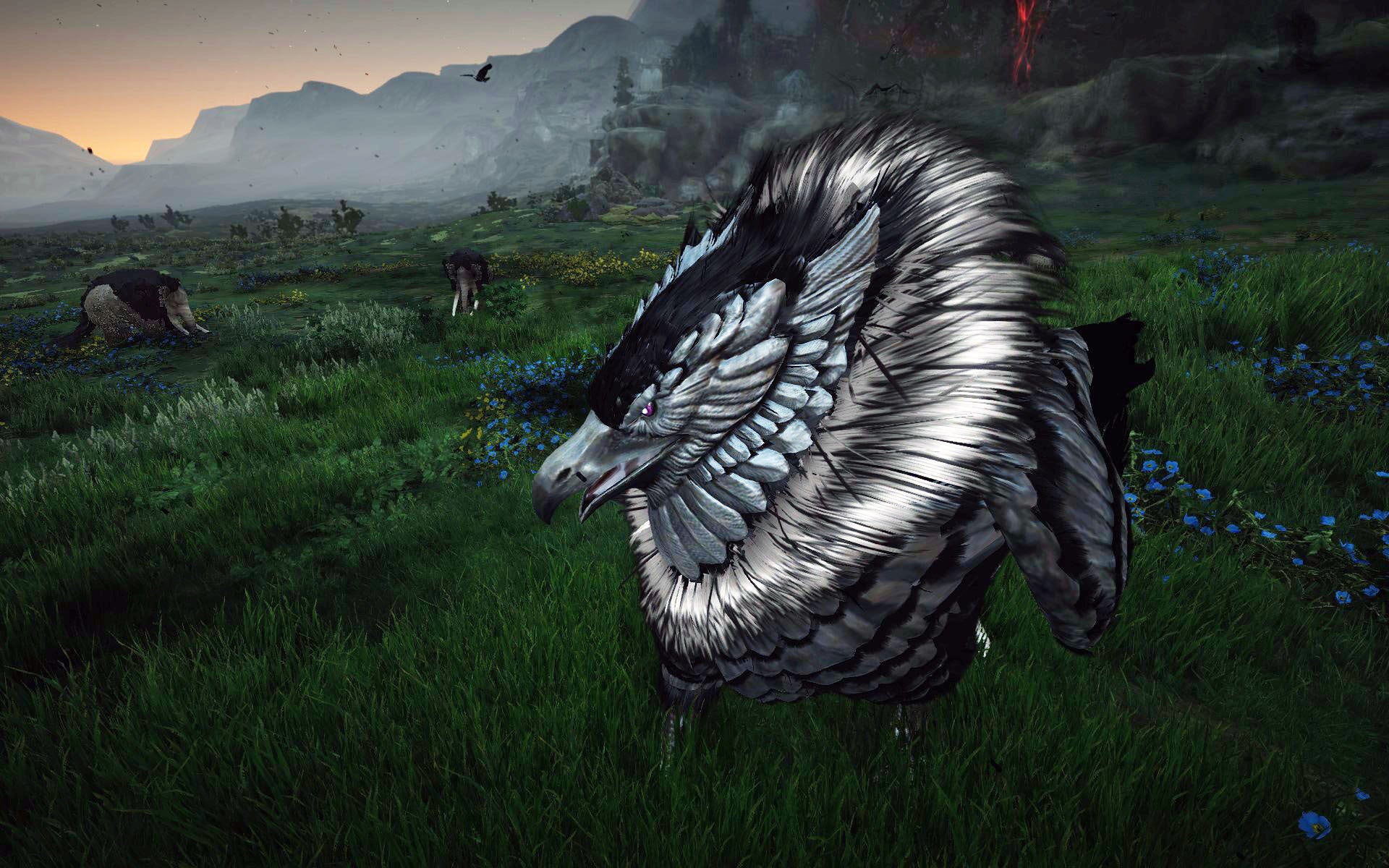 草原を歩く巨大な鳥のモンスター