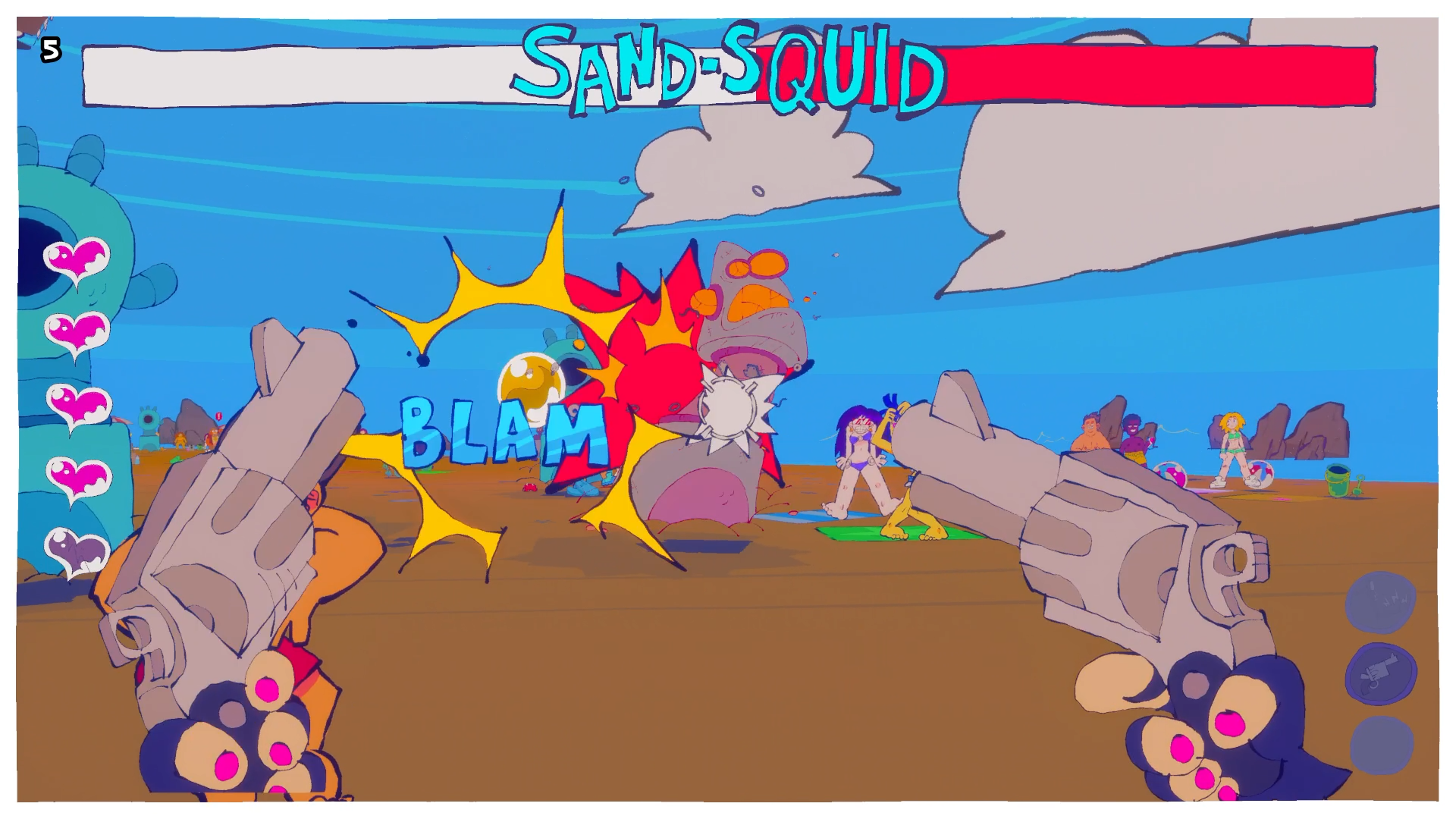 海でサンドスクイッドと対決