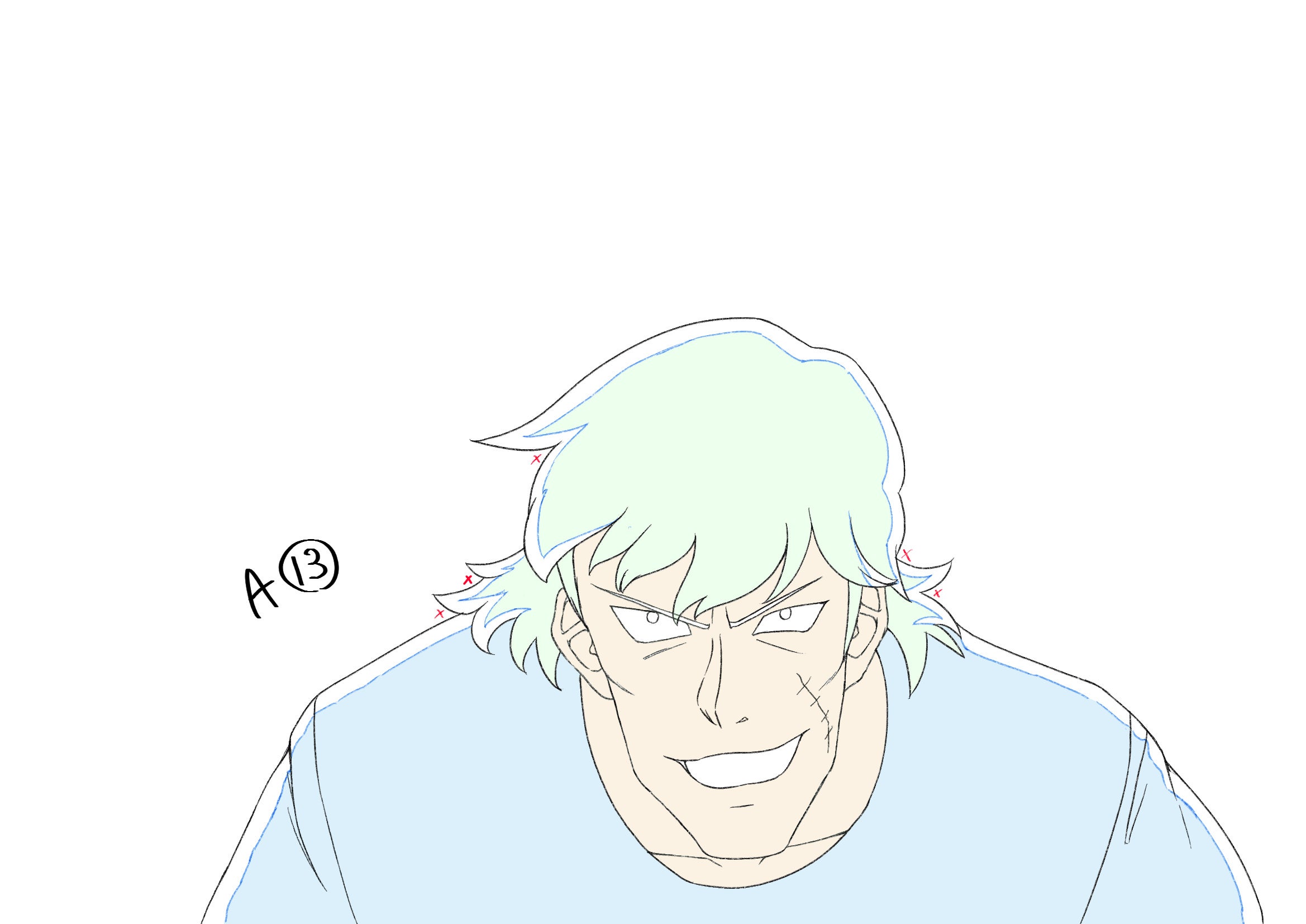 笑顔のアニメキャラクターの手書きイラスト