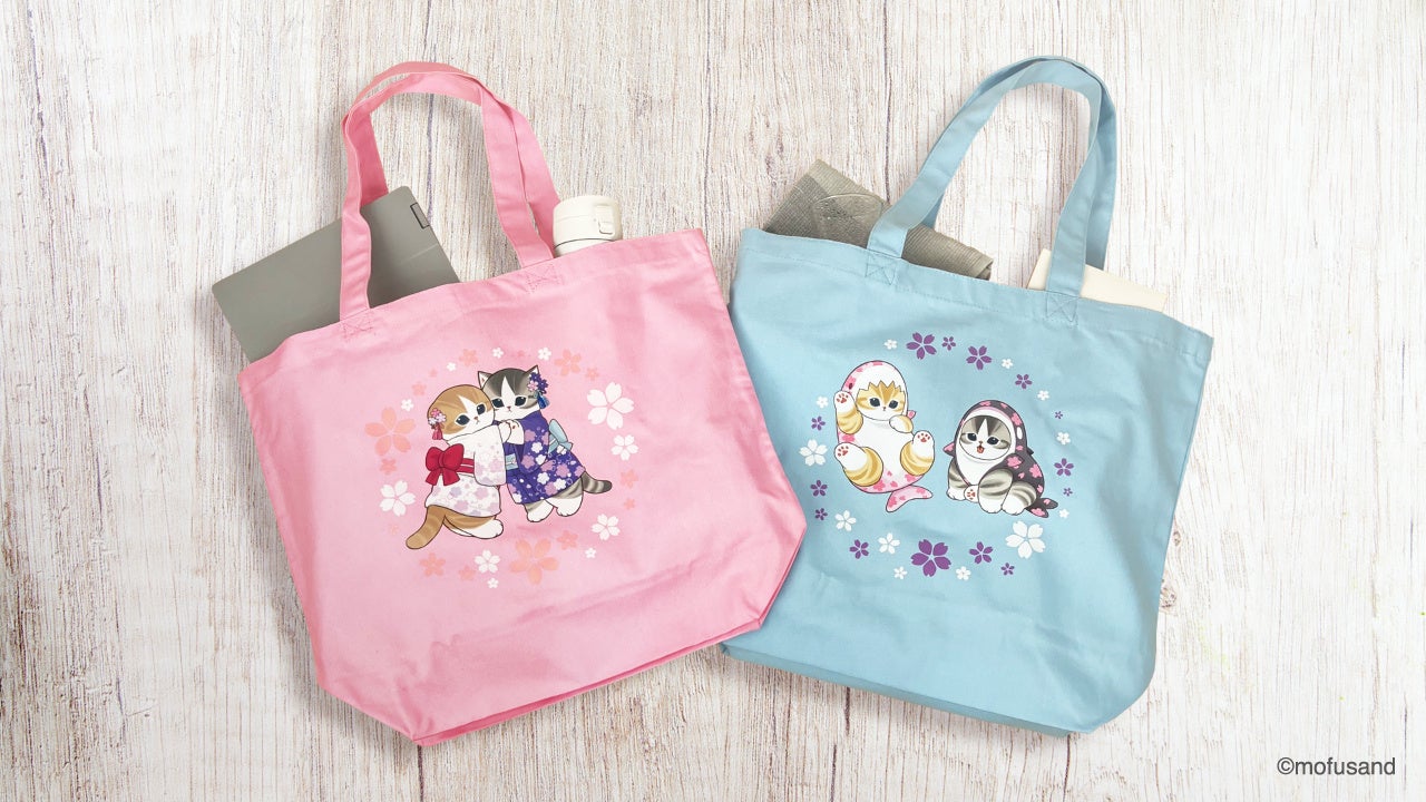ピンクと青のmofusandトートバッグ