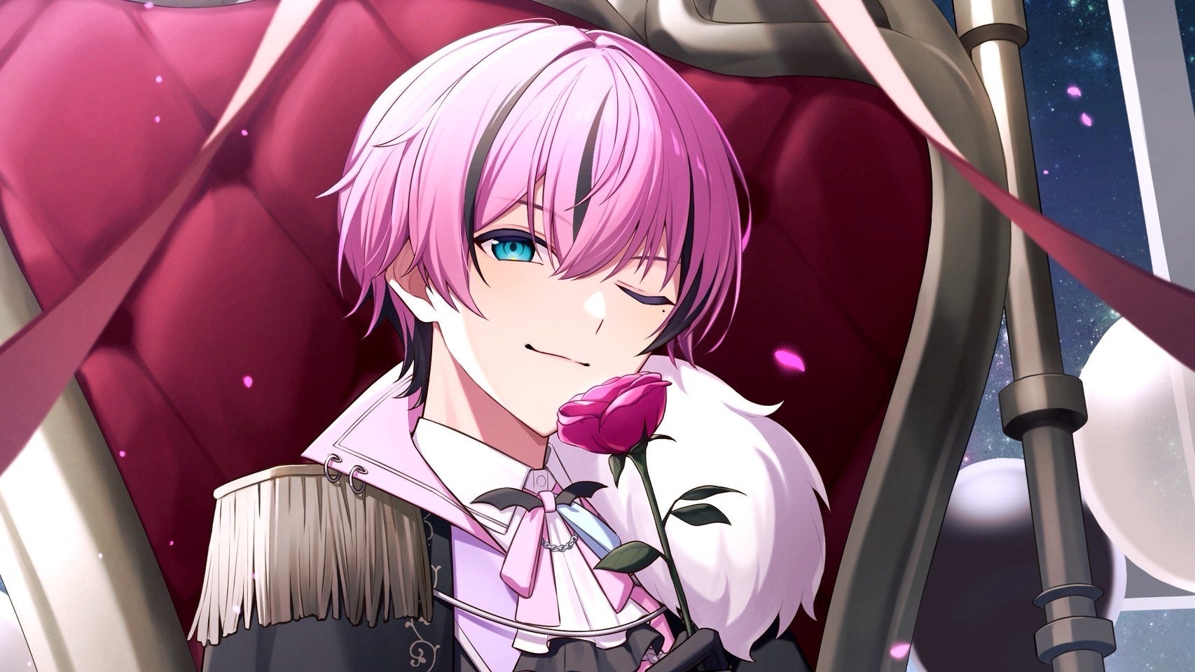 ピンクのバラを持つキャラクター