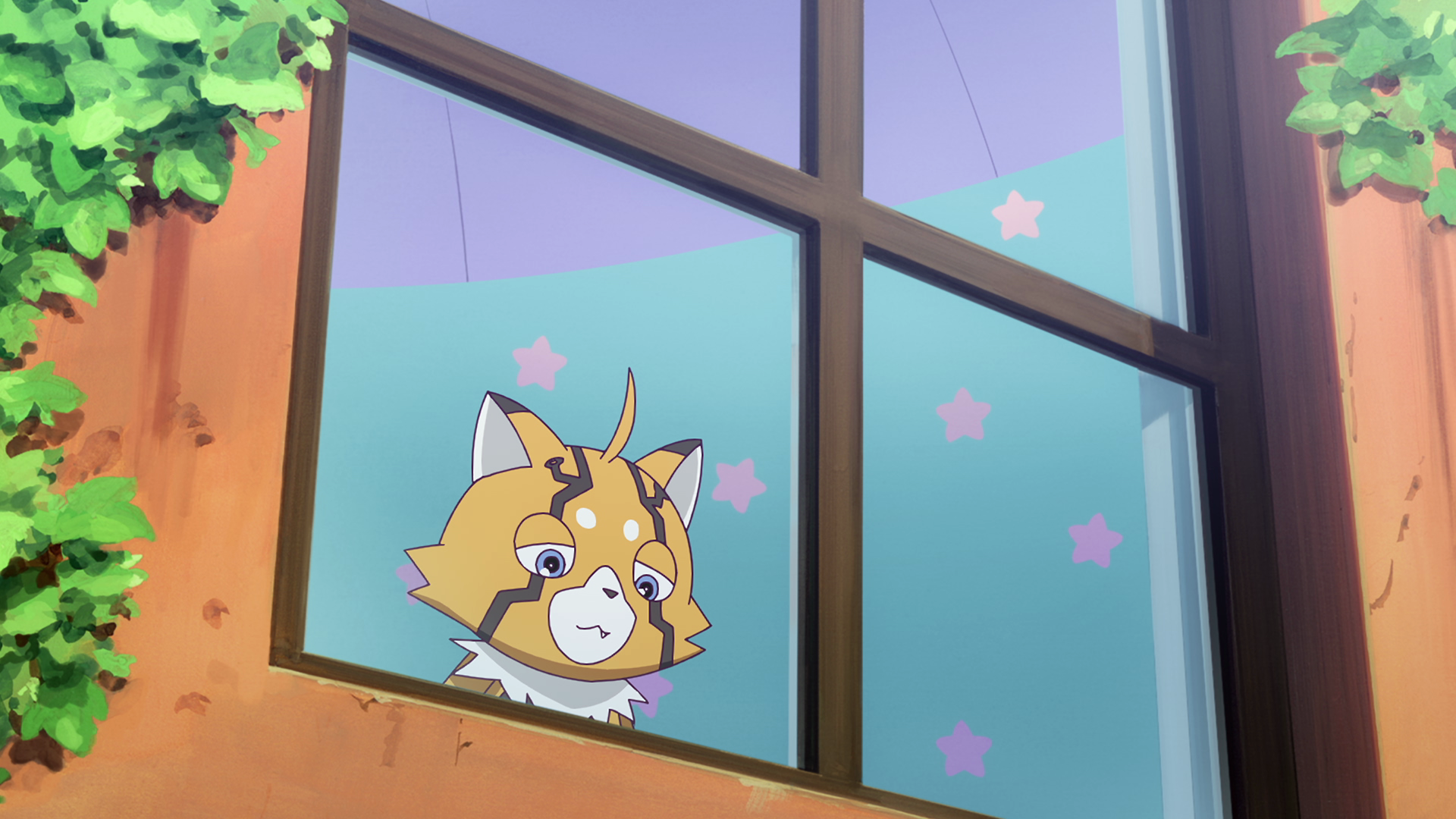 窓越しに外を見るデジモン