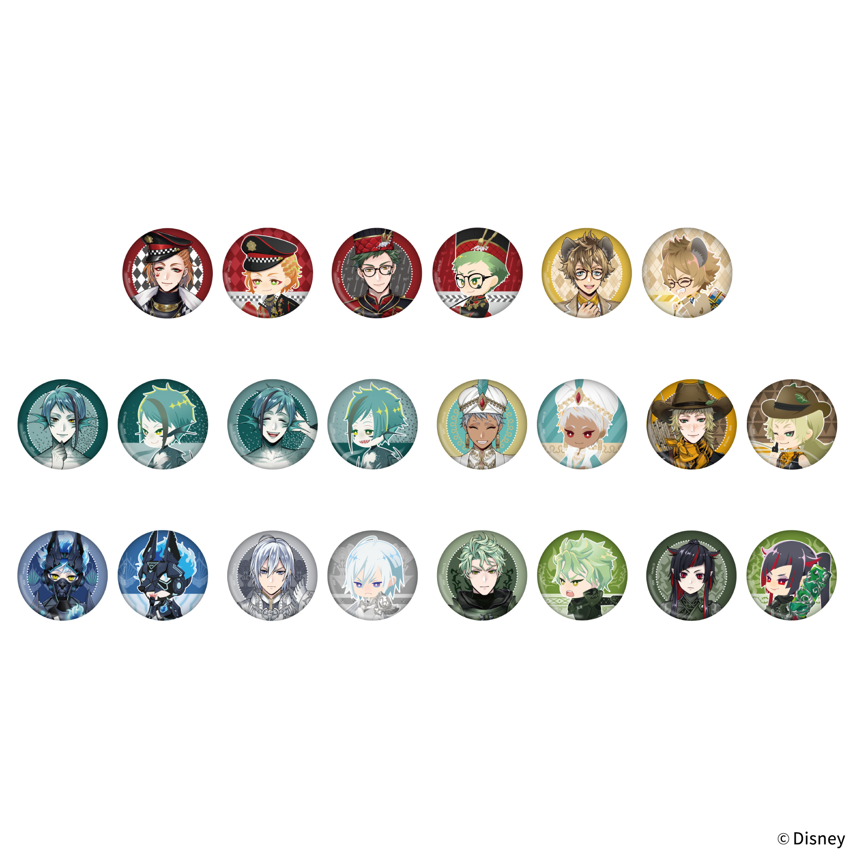 ディズニーツイステキャラクターの缶バッジコレクション