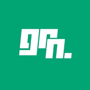 緑の背景に白文字のgrnロゴ