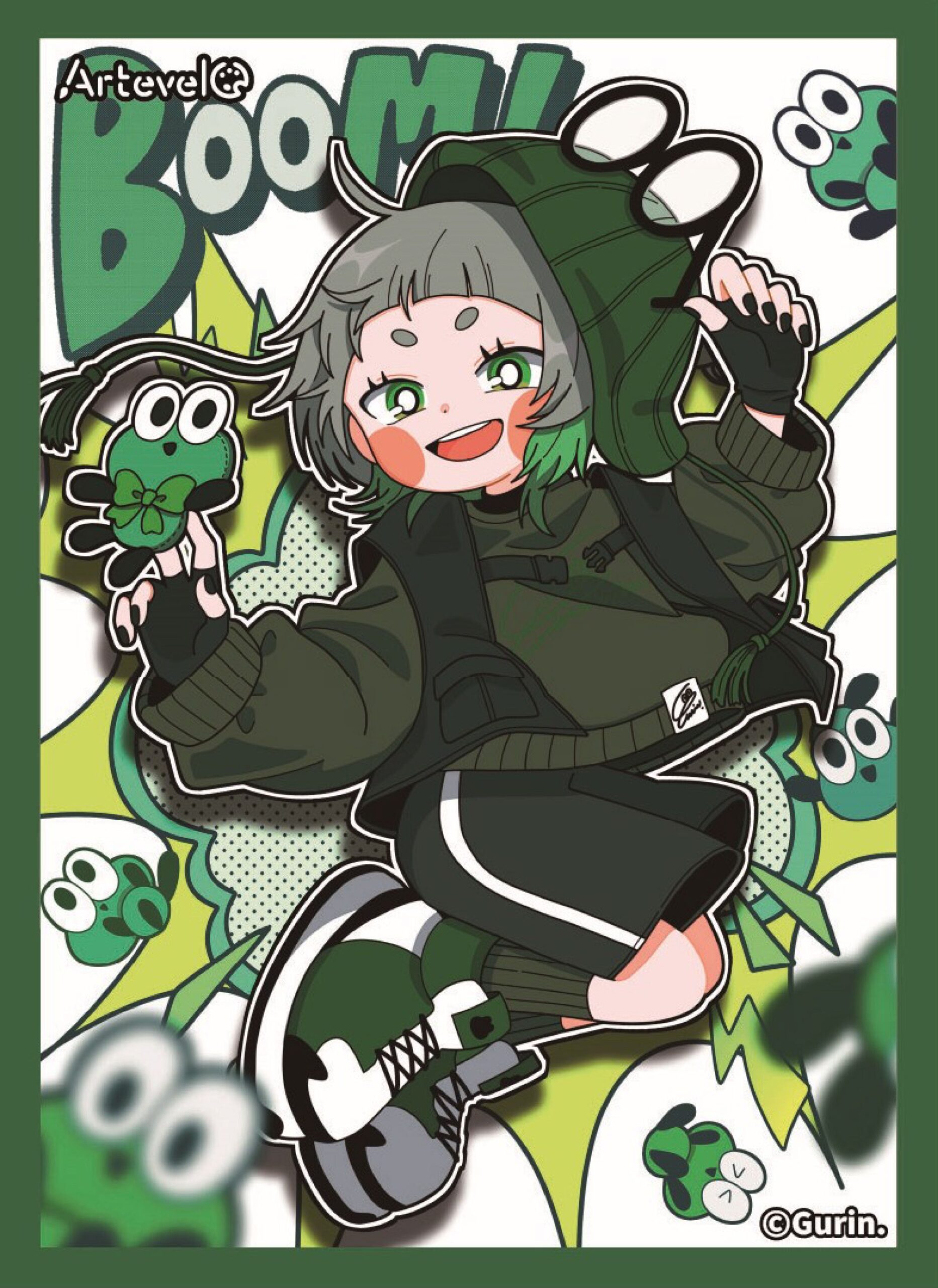 黒と緑のポップキャラクターデザイン