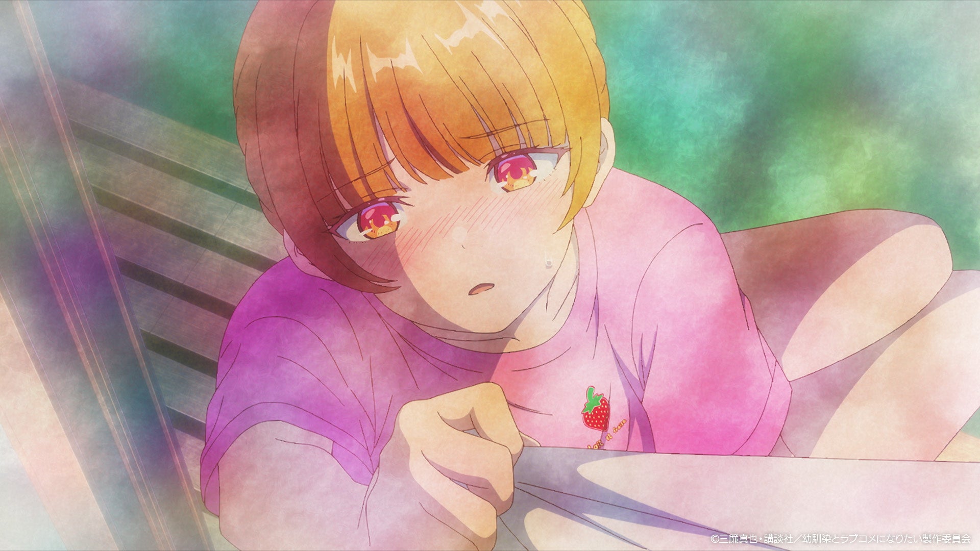 オレンジ髪の少女が見上げる切ない表情