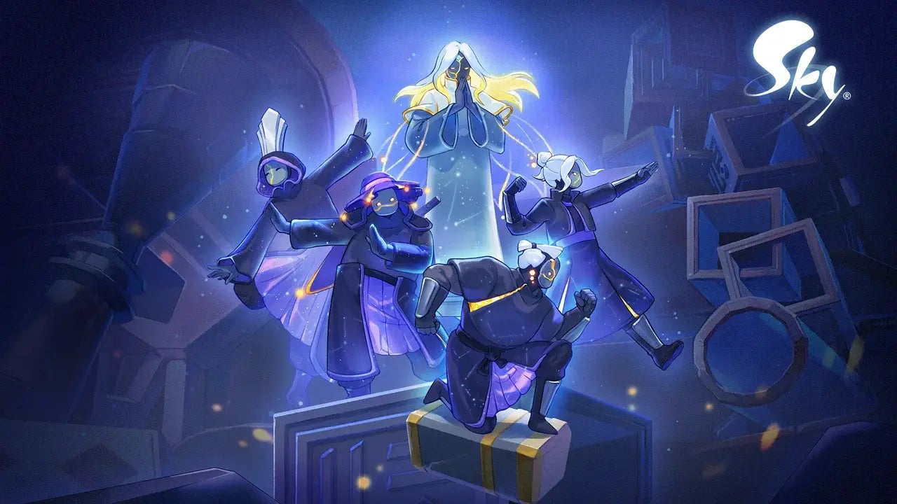 キャラクターたちが集まる夜空のシーン