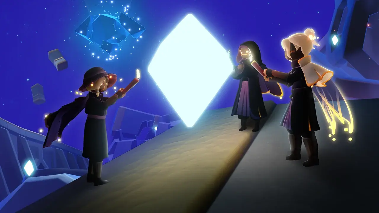 光に包まれたキャラクターの対話