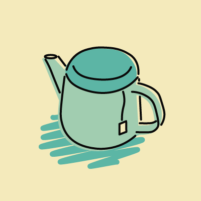 ティーバッグの入った青いポット