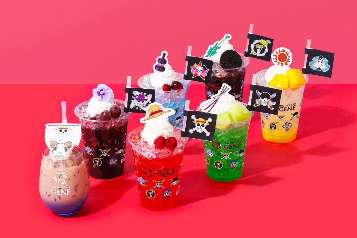 ONE PIECEテーマの色とりどりのドリンク